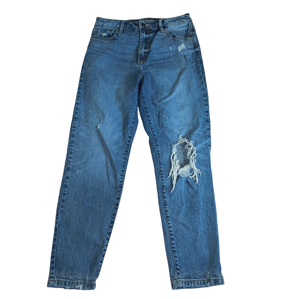 Eunina Tobi Super High Rise Mom Jean‎ Ankle Distressed Medium Wash Blue Size 7